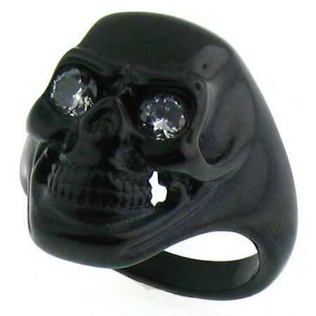 Black Skull Ring With Clear CZ Eyes