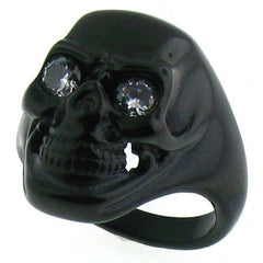 Black Skull Ring With Clear CZ Eyes, Stainless Steel Rings, [product_description] - Rhino Gear